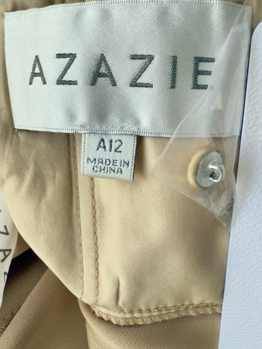 Azazie Tessie Champagne A-Line Halter Stretch Satin Maxi Dress Size A12 - Picture 5 of 10